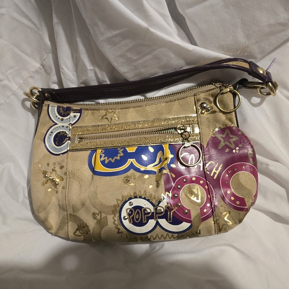 Coach Poppy Pop C CPLIQUE Groovy Shoulder Bag Multicolor Canvas Leather - Picture 2 of 12